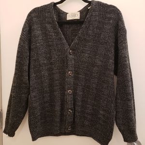 Charcoal Knit Mens Cardigan (R&R Classics) Vintage 90's, Oversized Grandpa style